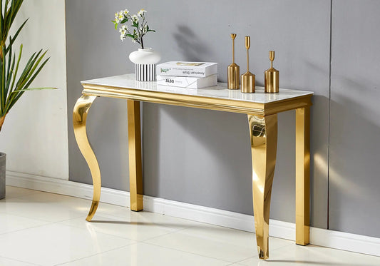Console dorée marbre blanc BAROQUE - Galerie du Mobilier