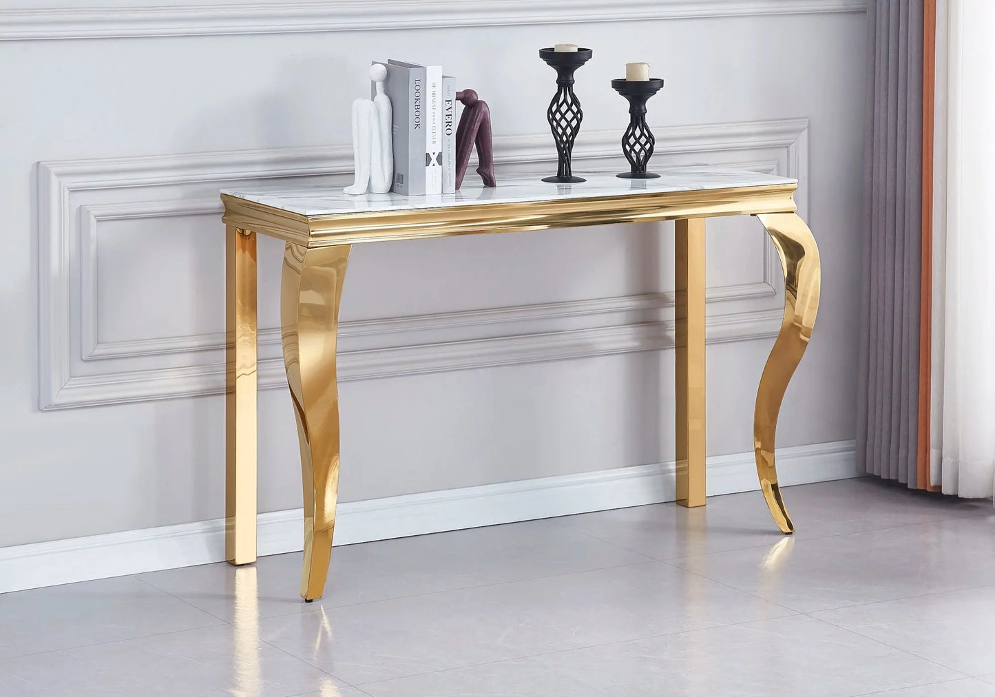 Console dorée marbre blanc BAROQUE - Galerie du Mobilier