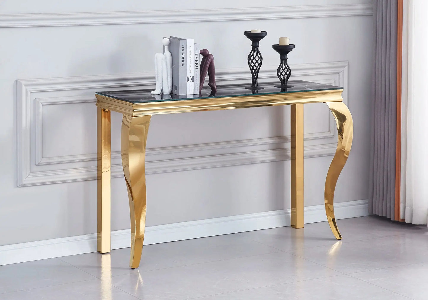 Console dorée marbre noir BAROQUE - Galerie du Mobilier