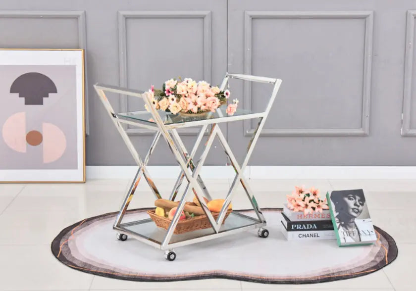 Desserte en verre argent design – Erly – Galerie du Mobilier - Vue 1