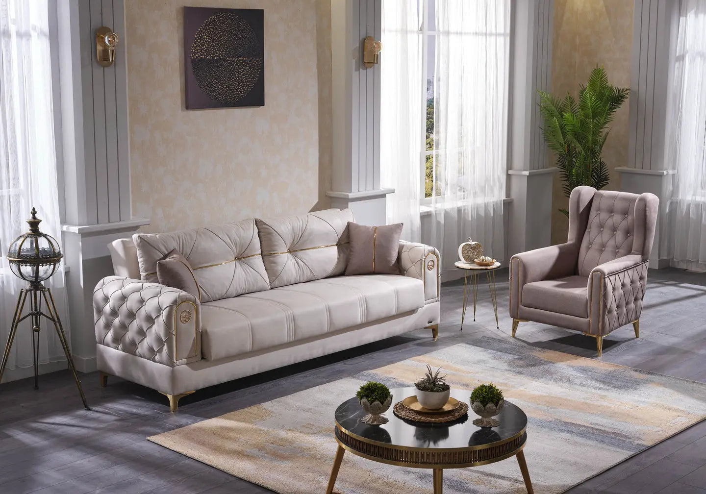 Ensemble canapé convertible taupe PARIS Slims Mobilya