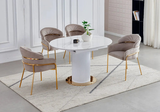 Ensemble table chaise doré céramique marbre blanc SOFIA Galerie du Mobilier