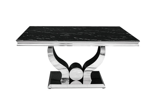 Ensemble table chaise marbre noir argent TROPHEE Galerie du Mobilier