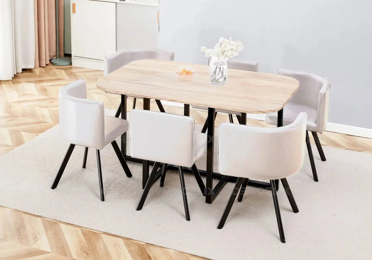 Ensemble table chêne et 4 chaises beige – Galerie du Mobilier