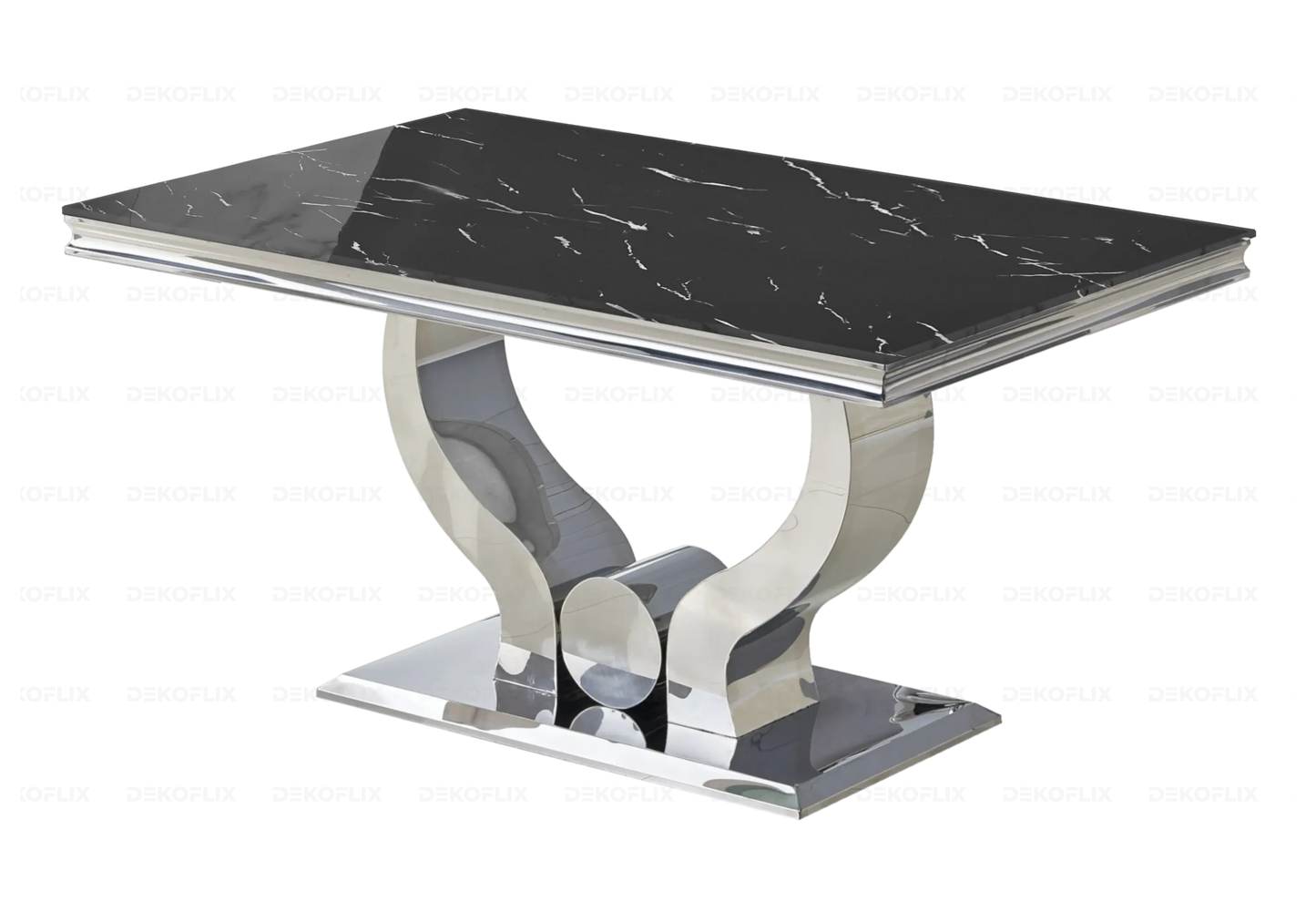 Ensemble table marbre noir et chaises anthracite TROPHEE Galerie du Mobilier