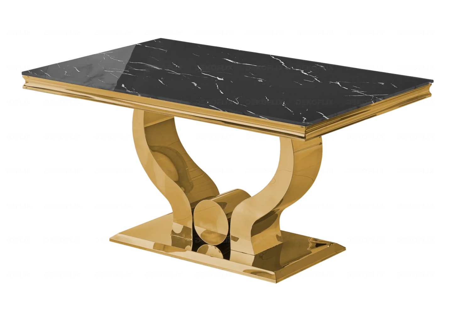 Ensemble table marbre noir et chaises anthracite doré TROPHEE Galerie du Mobilier
