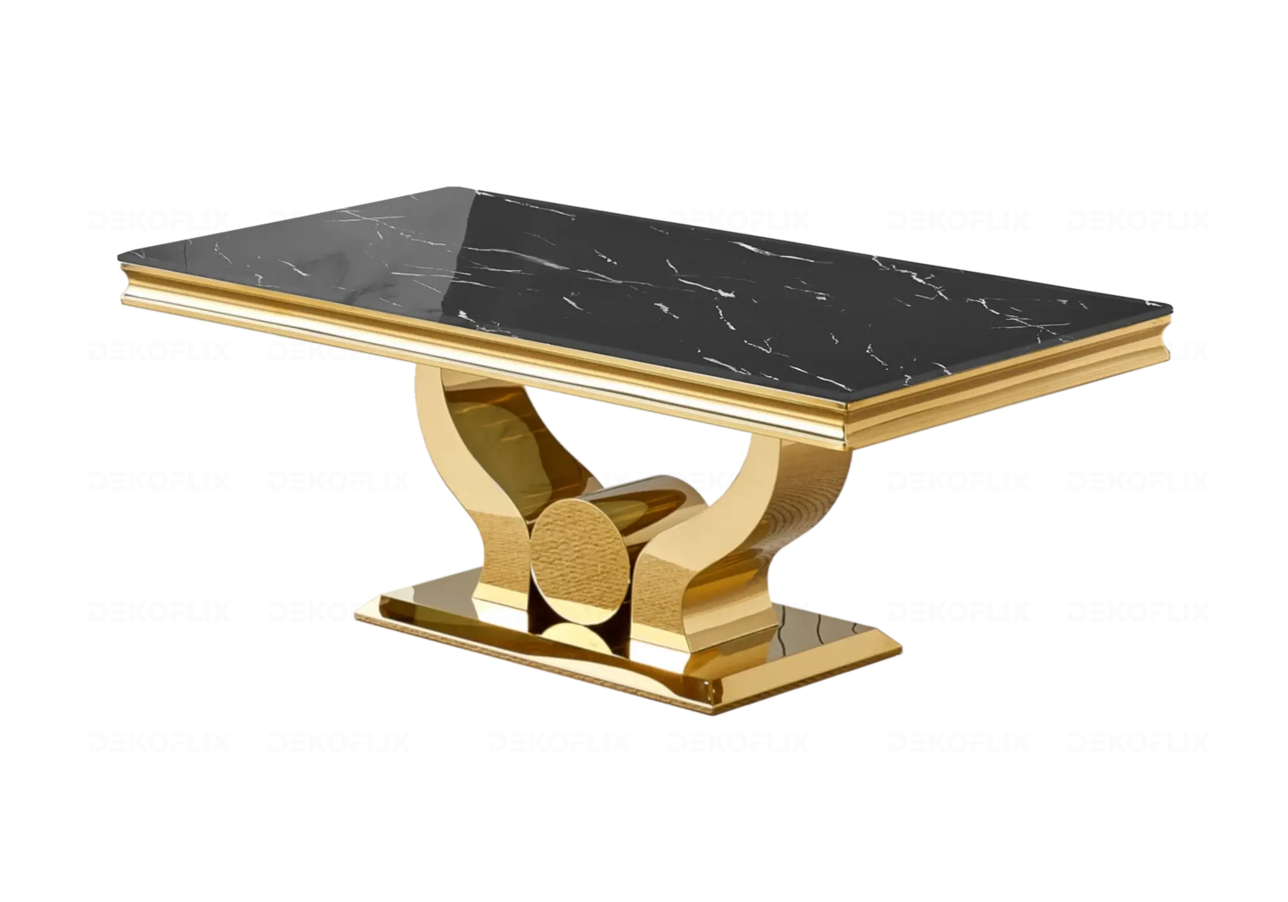 Ensemble table marbre noir et chaises anthracite doré TROPHEE Galerie du Mobilier