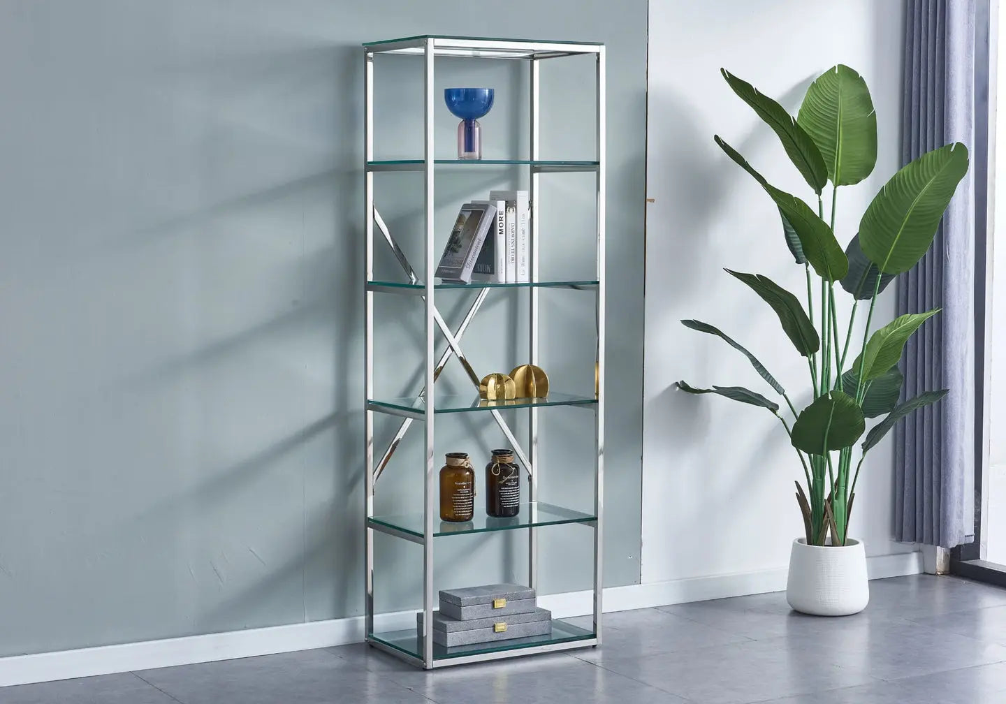 Étagère argentée verre trempé DANA Galerie du Mobilier