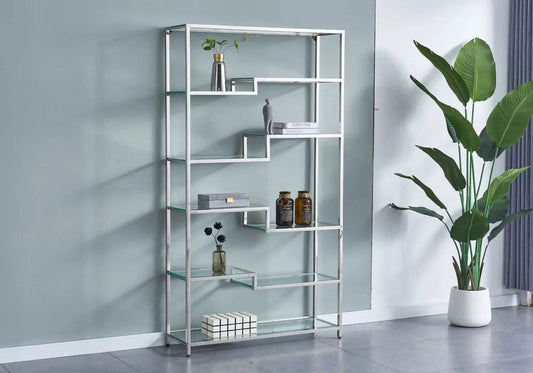 Étagère en métal argent verre trempé DANA Galerie du Mobilier