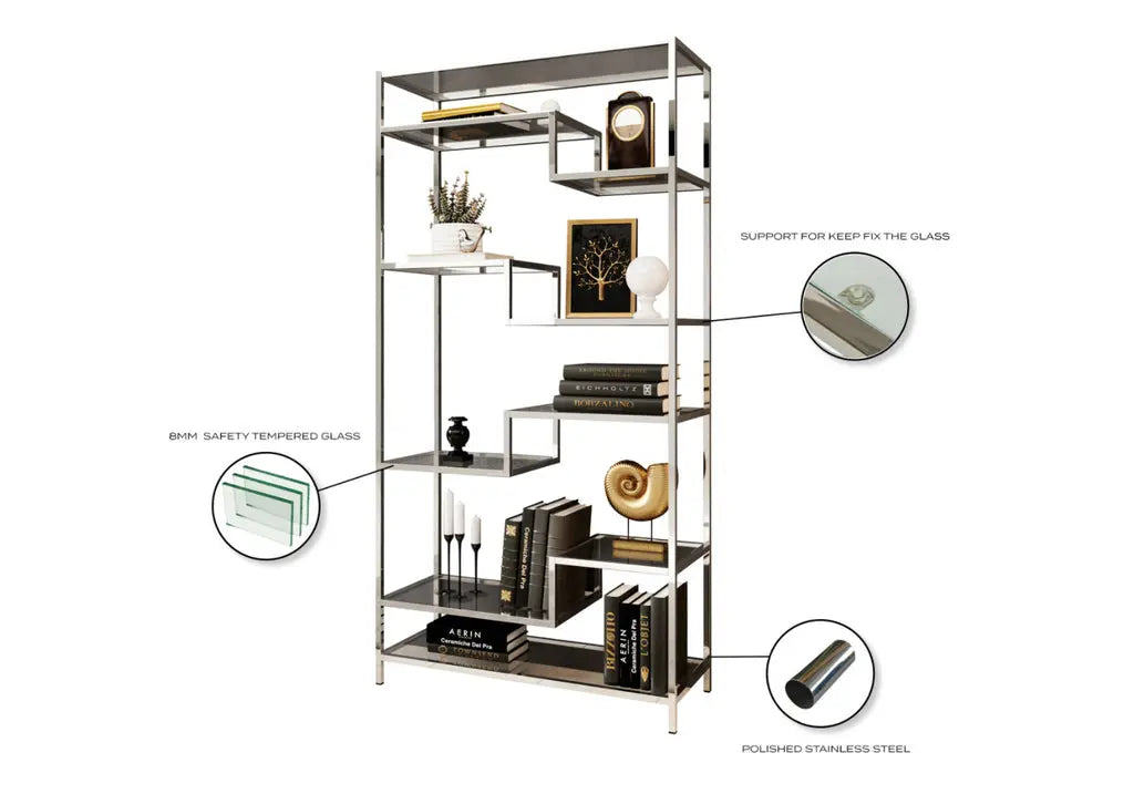 Étagère en métal argent verre trempé DANA Galerie du Mobilier