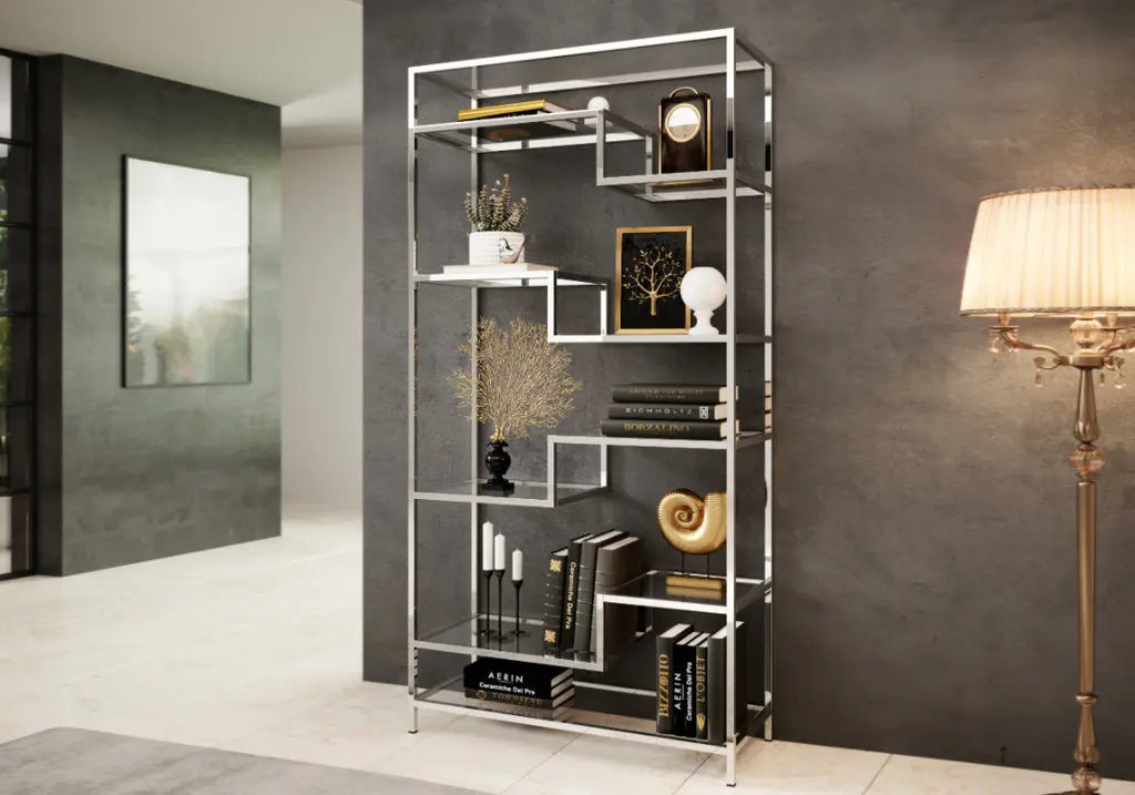 Étagère en métal argent verre trempé DANA Galerie du Mobilier