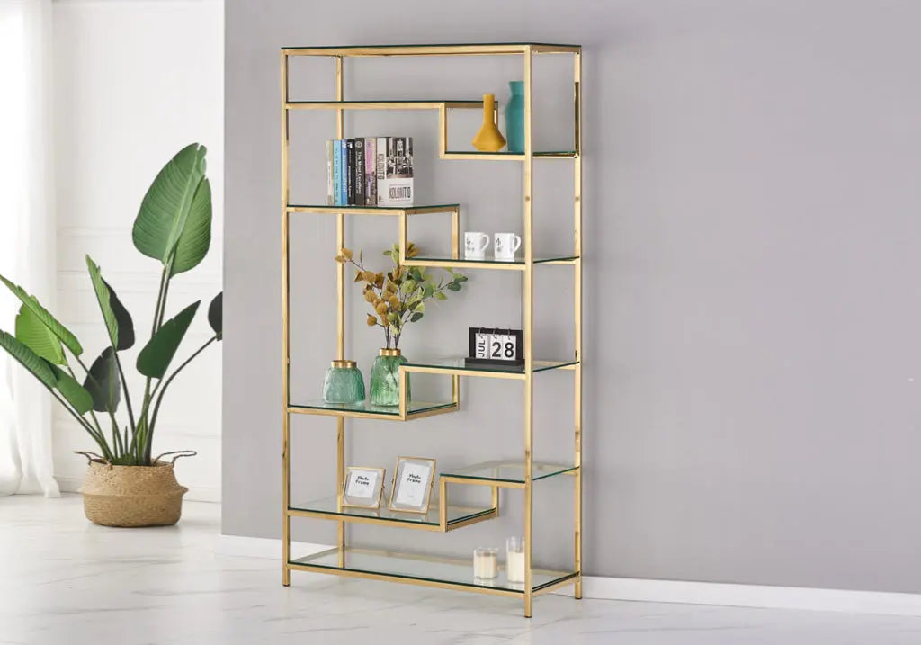 Étagère en métal doré verre trempé DANA Galerie du Mobilier