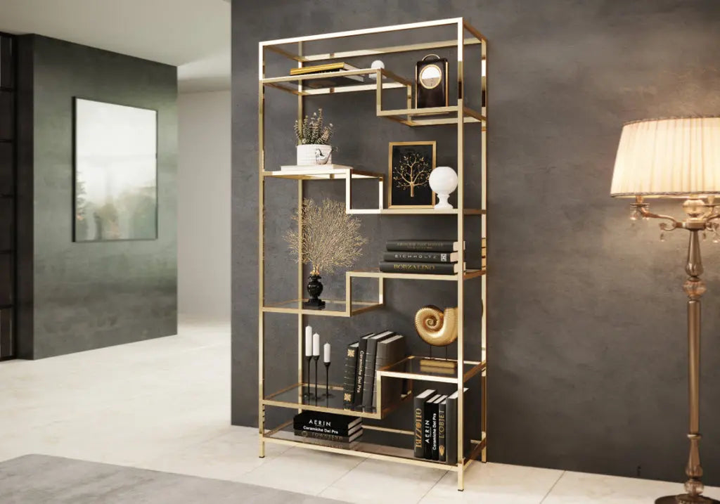 Étagère en métal doré verre trempé DANA Galerie du Mobilier