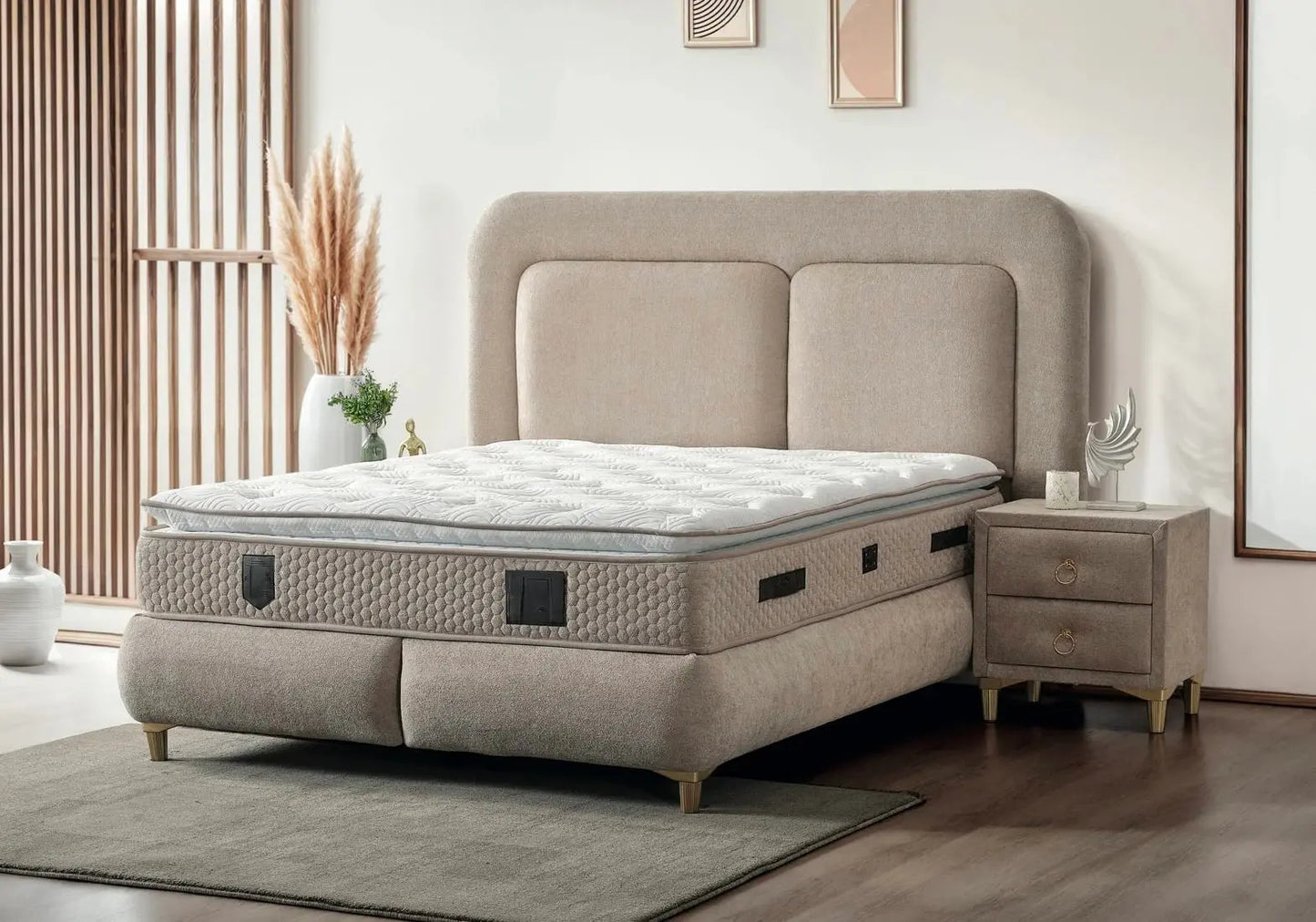 Lit Coffre Moderne Taupe GABI - 160x200 Galerie du Mobilier