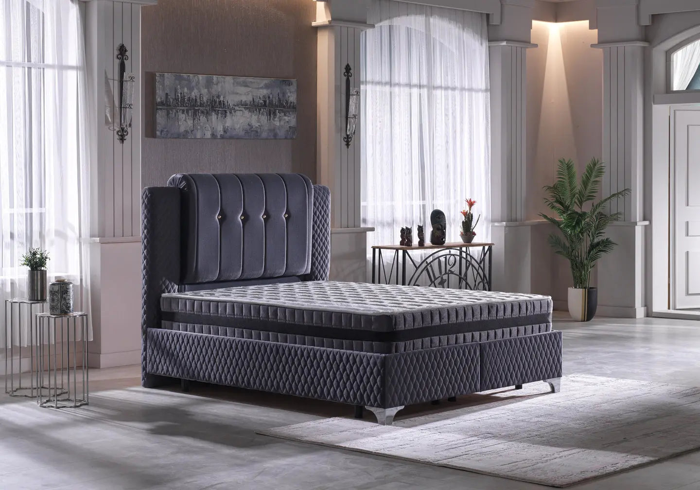 Lit coffre capitonné gris HERO Slims Mobilya