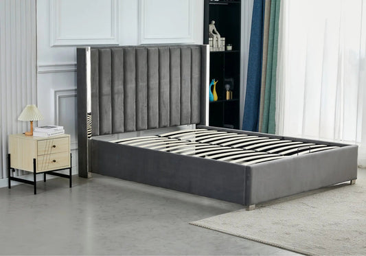 Lit coffre en velours gris PRINCE Galerie du Mobilier