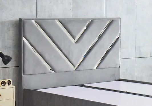 Lit coffre et tête de lit gris ANAS Galerie du Mobilier