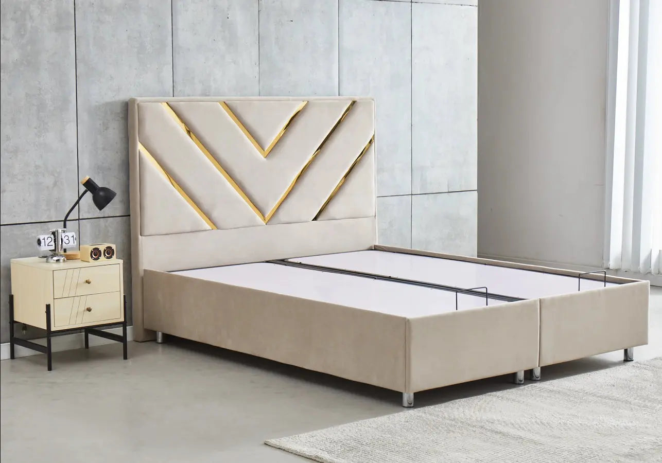 Lit coffre et tête de lit gris – Galerie du Mobilier