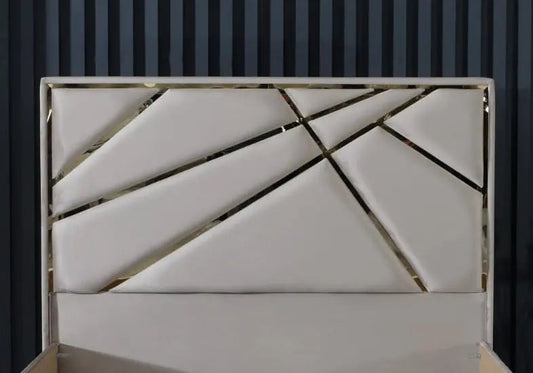 Lit coffre et tête de lit taupe dorée LYDIA Galerie du Mobilier