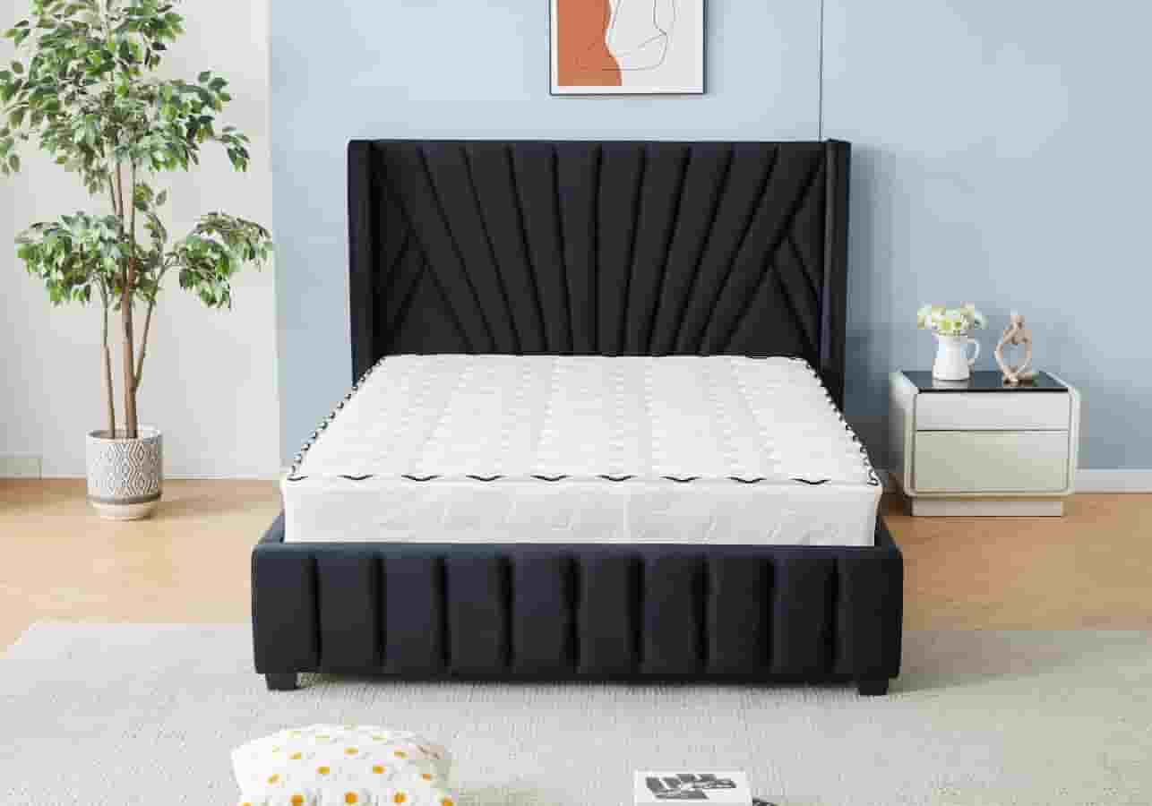 Lit design en velours noir MARIA - Galerie du Mobilier