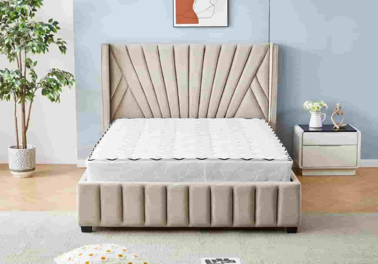Lit design en velours taupe MARIA - Galerie du Mobilier