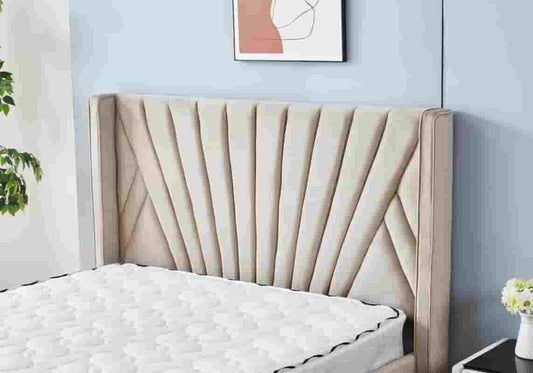 Lit design en velours taupe MARIA - Galerie du Mobilier