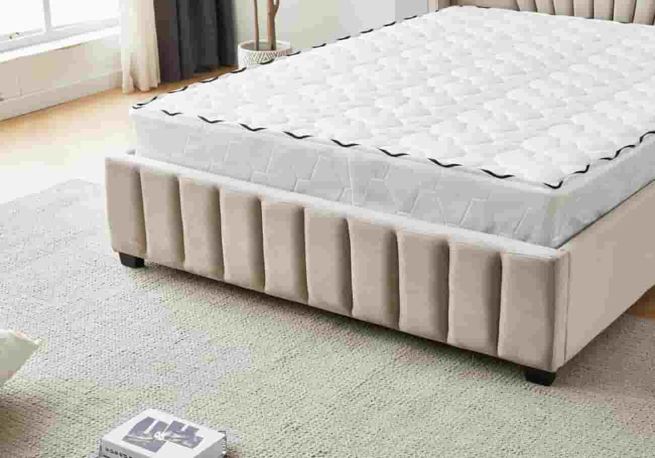 Lit design en velours taupe MARIA - Galerie du Mobilier