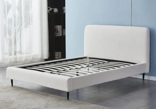 Lit en tissu bouclé blanc CLAOUD Galerie du Mobilier