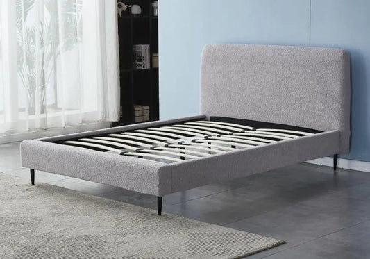 Lit en tissu bouclé gris CLAOUD Galerie du Mobilier