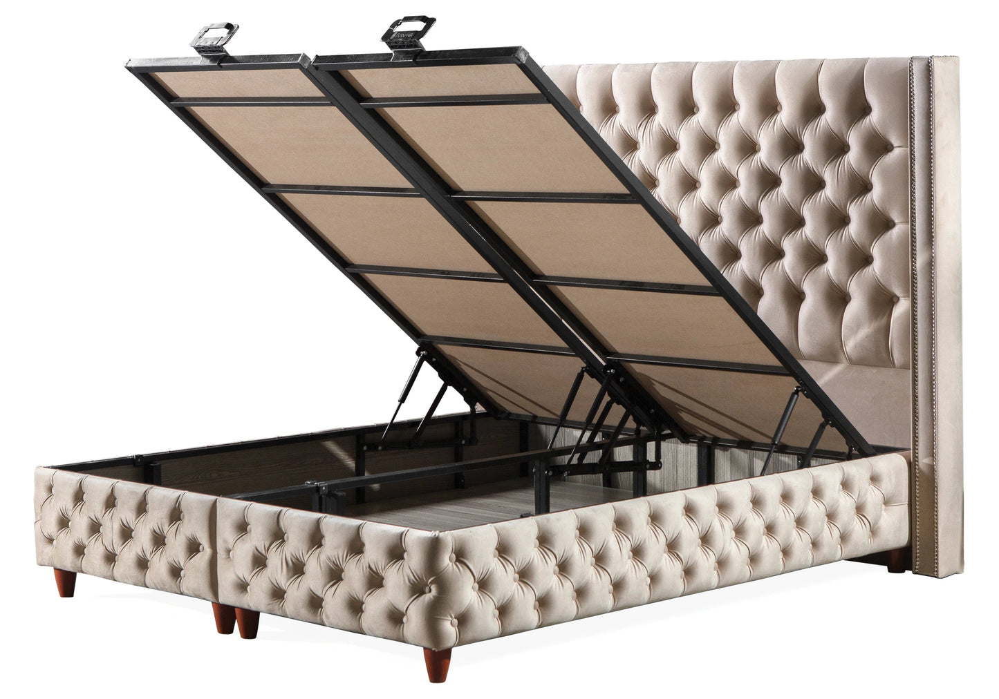 Lit Turc Capitonné Velours Beige Coffre Rangement – STAR - DEKOFLIX