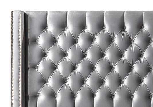 Lit Turc Capitonné Velours Gris Coffre Rangement – STAR - DEKOFLIX