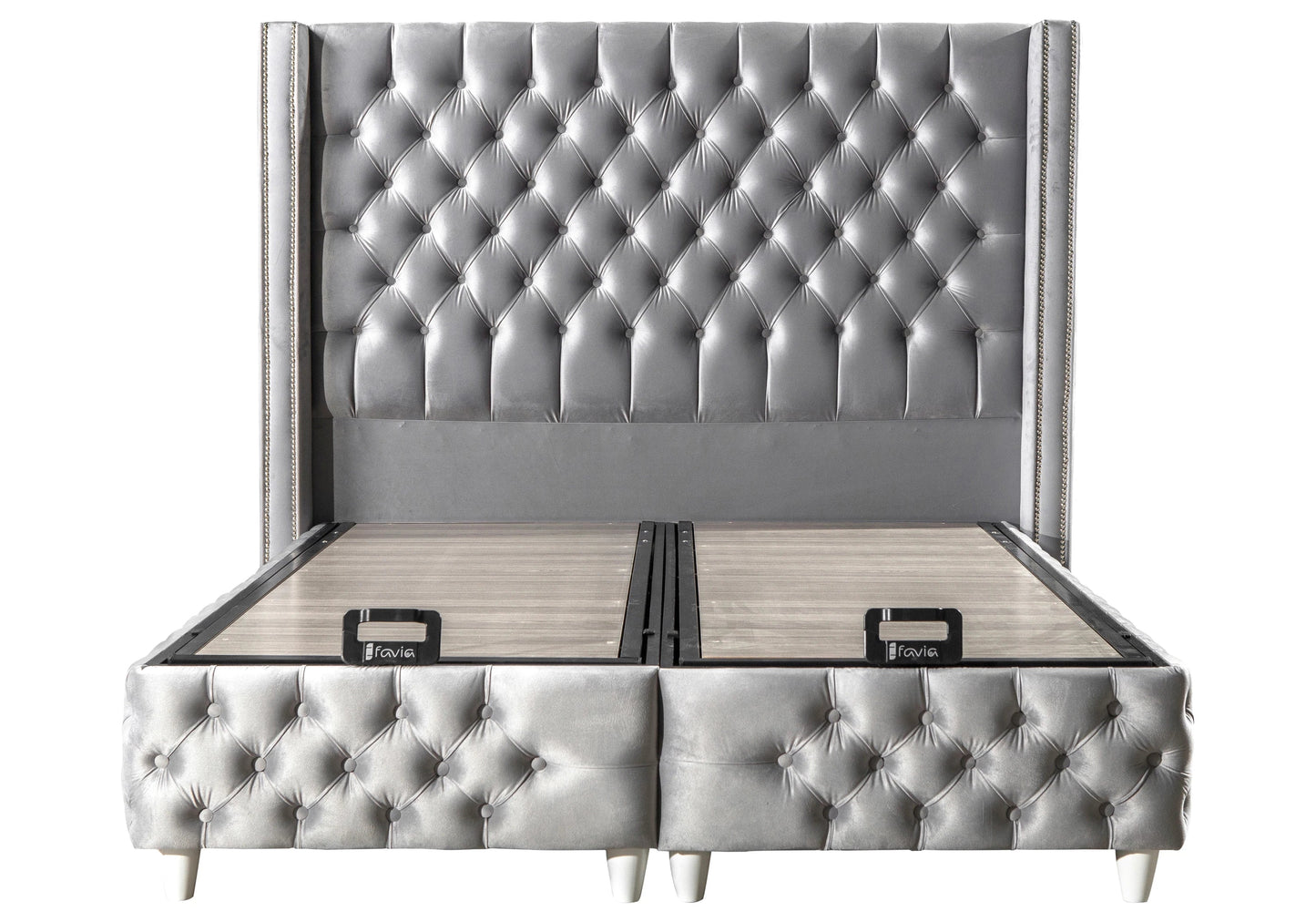 Lit Turc Capitonné Velours Gris Coffre Rangement – STAR - DEKOFLIX