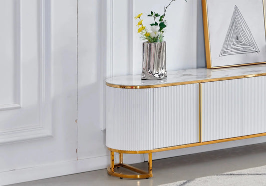 Meuble banc TV marbre beige céramique ESMEE Galerie du Mobilier