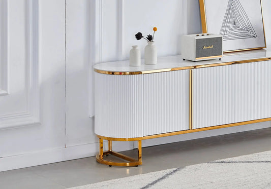 Meuble banc TV marbre blanc céramique ESMEE Galerie du Mobilier