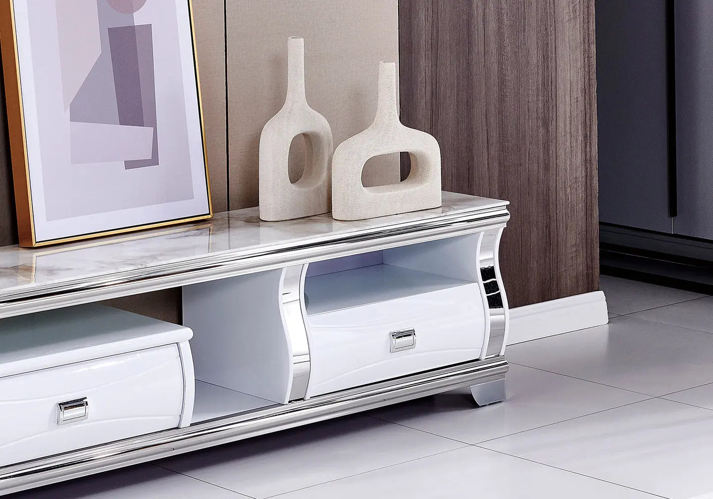 Meuble banc tv marbre beige SARAH Galerie du Mobilier