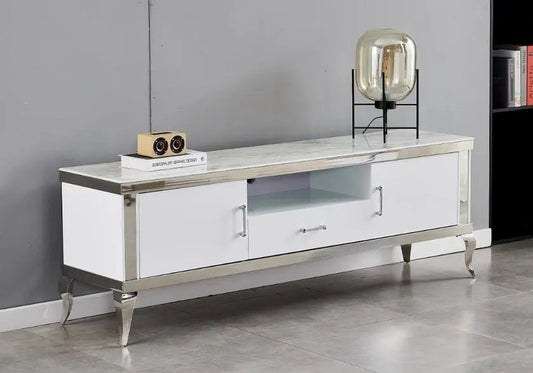 Meuble banc tv marbre beige BAROQUE Galerie du Mobilier