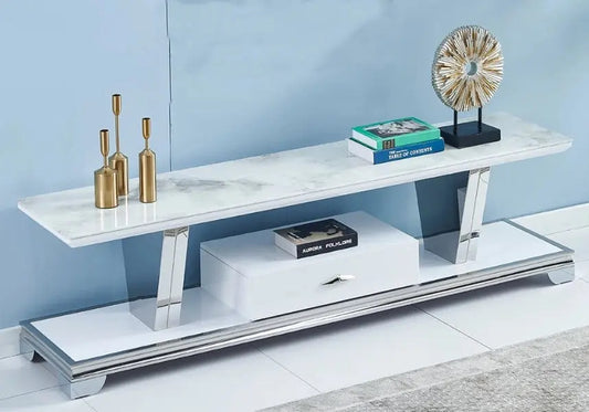 Meuble banc tv marbre blanc VERSUS Galerie du Mobilier