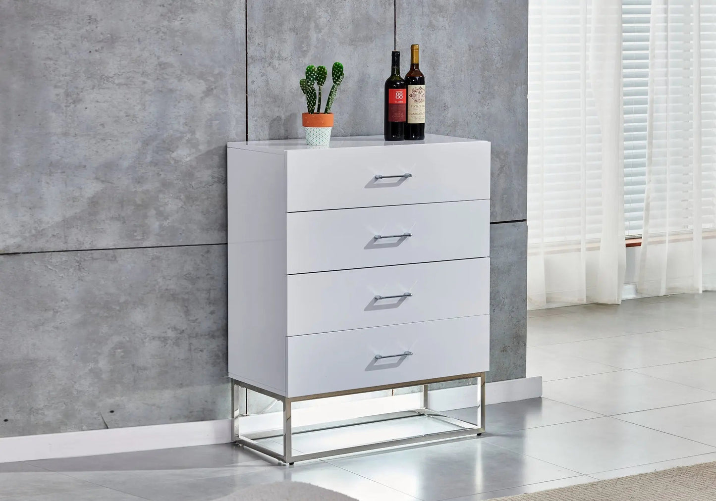 Meuble rangement argent laqué blanc ALYA Galerie du Mobilier