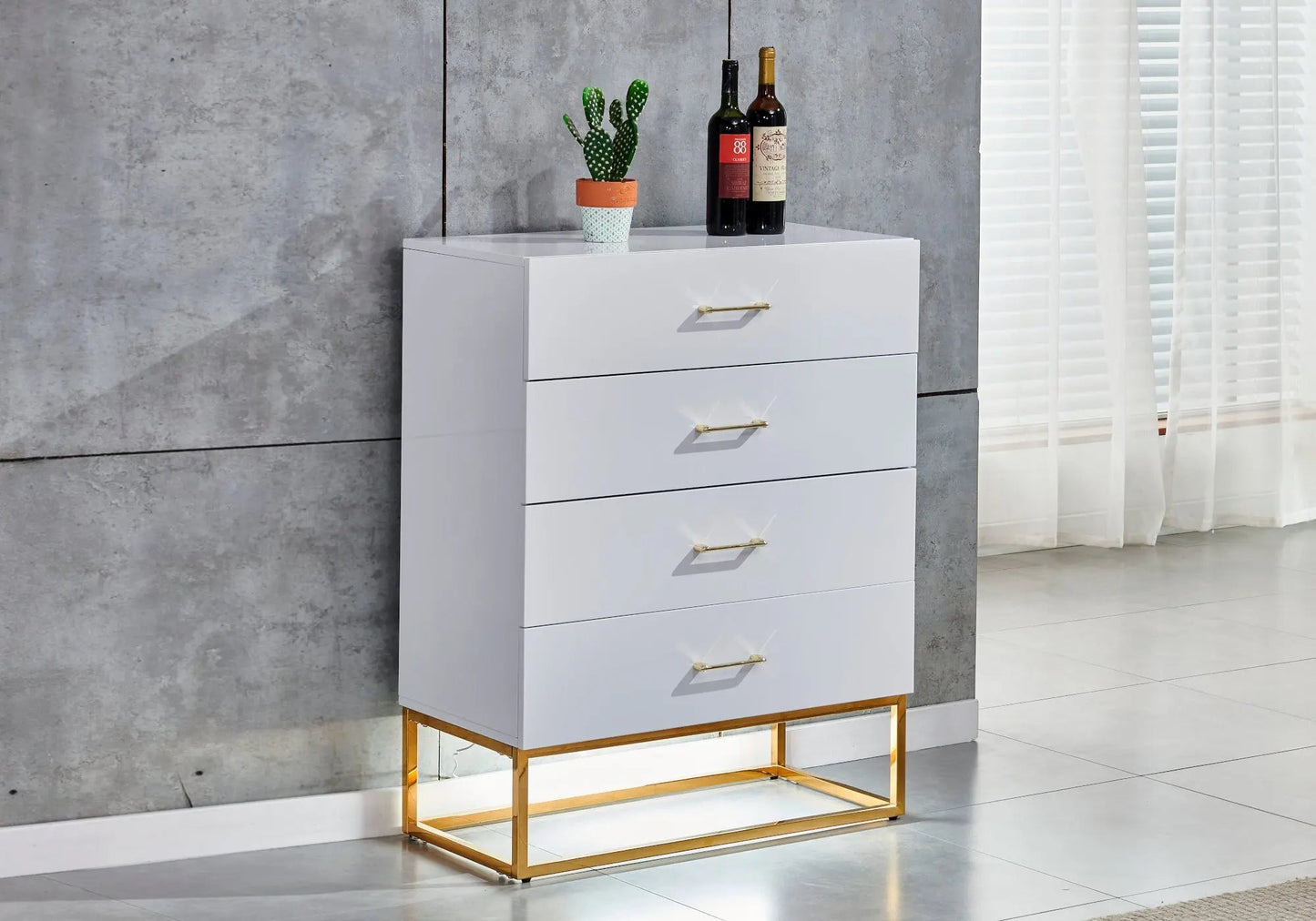Meuble rangement doré laqué blanc ALYA Galerie du Mobilier