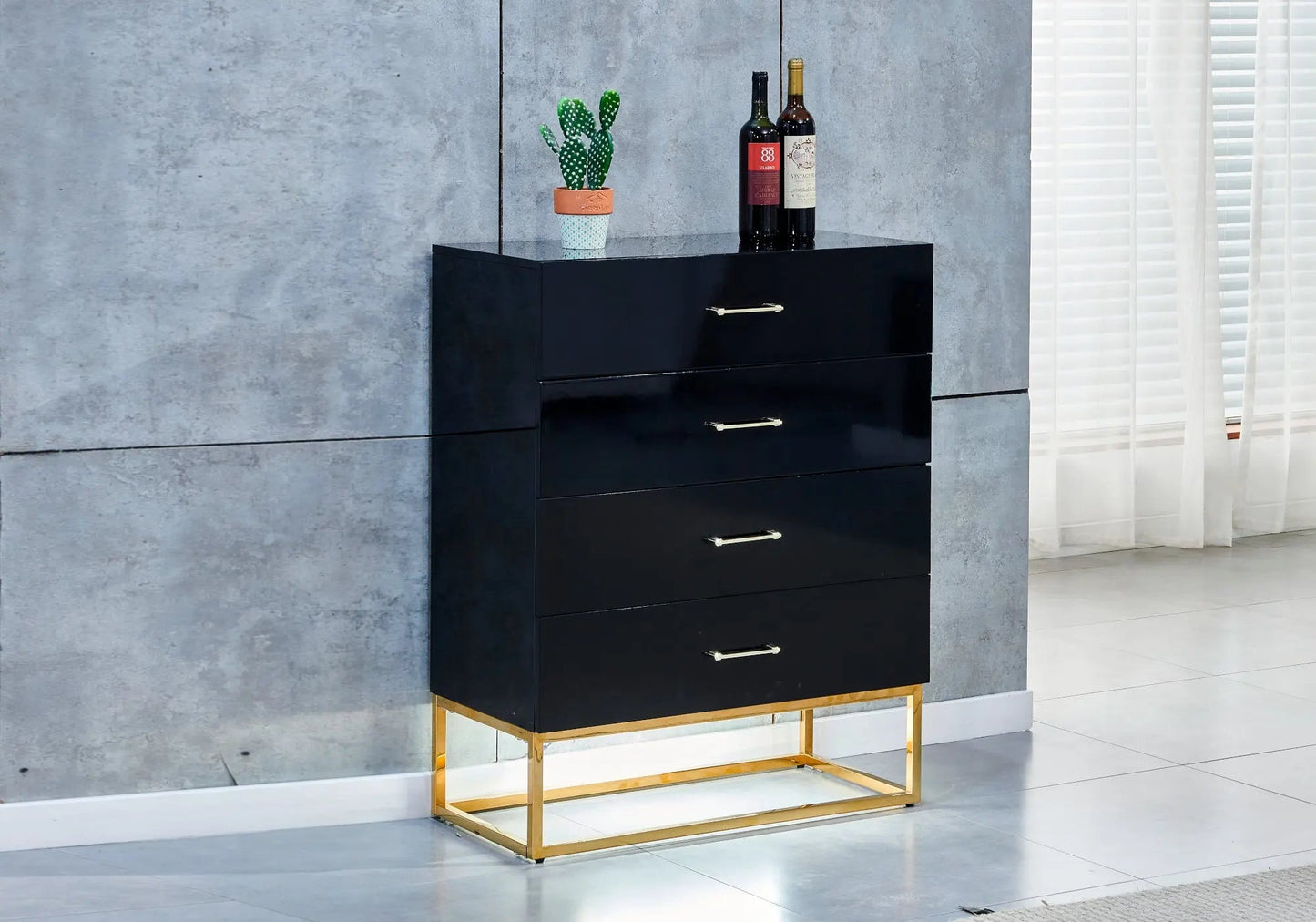 Meuble rangement doré laqué noir – Galerie du Mobilier - Vue 1