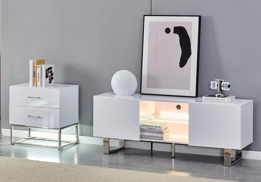 Meuble tv design argent laqué blanc ALYA Galerie du Mobilier