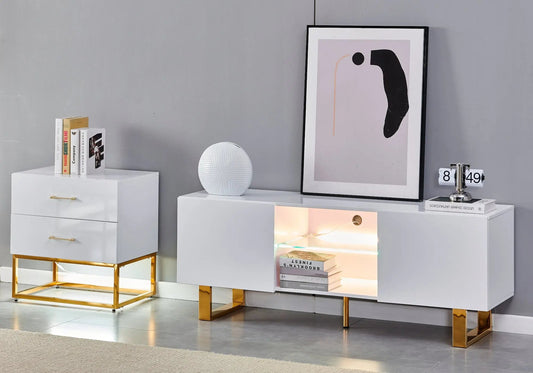 Meuble tv design doré laqué blanc ALYA Galerie du Mobilier