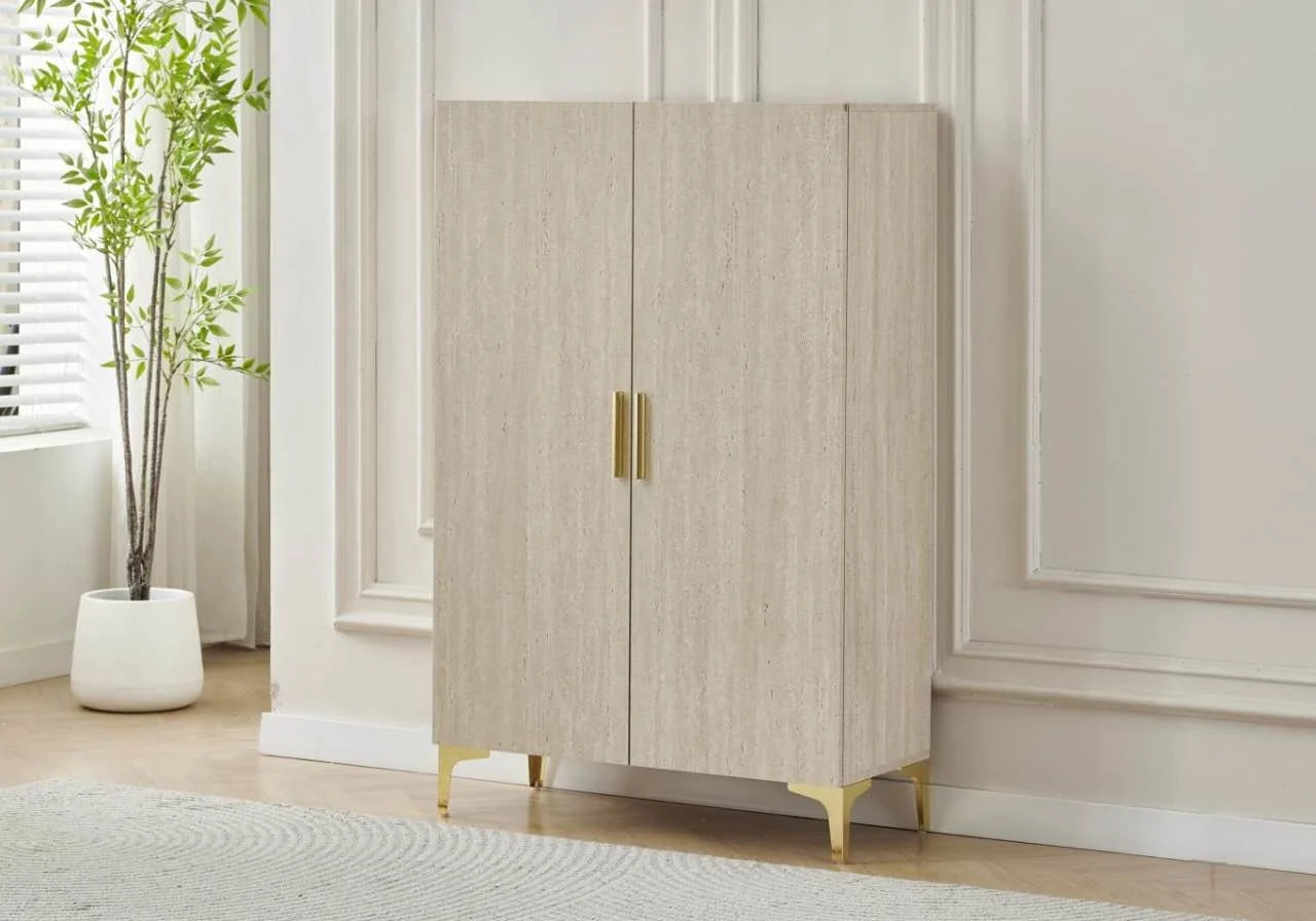 Meuble chaussure design travertin doré – Galerie du Mobilier - Vue 1