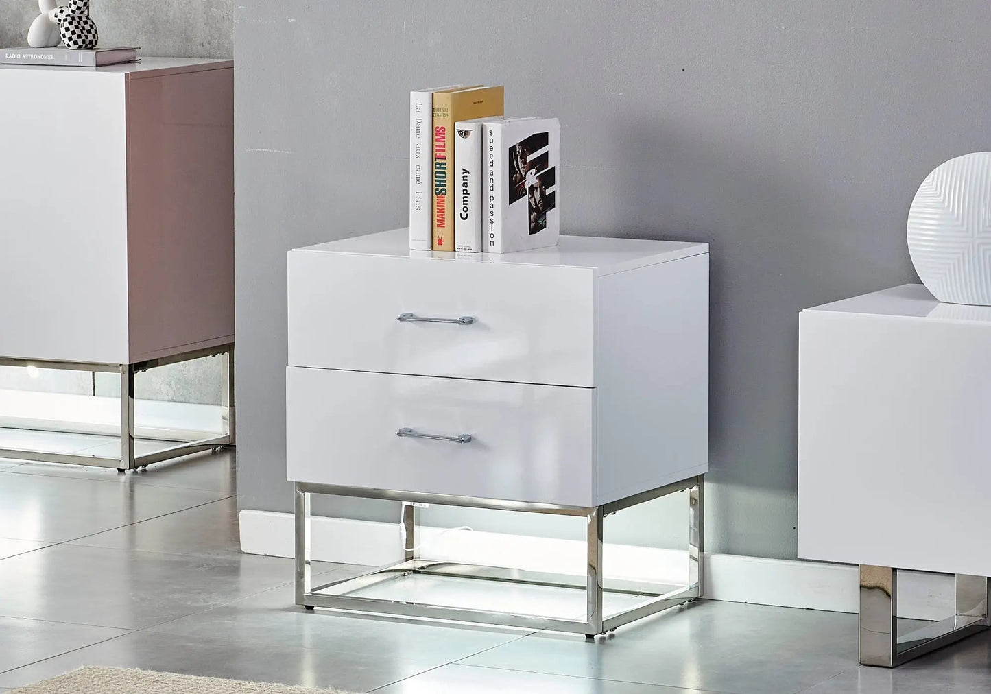 Petit meuble rangement argent laqué blanc ALYA Galerie du Mobilier