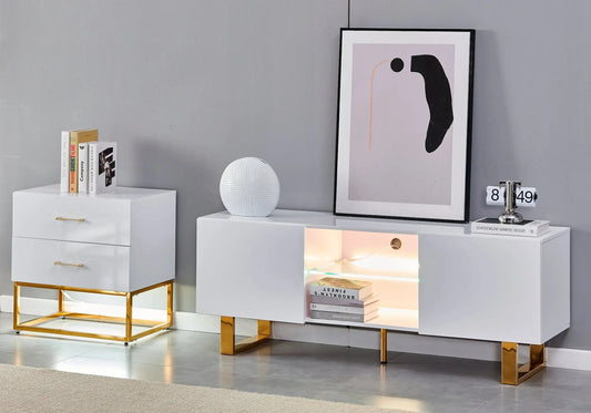 Petit meuble rangement doré laqué blanc ALYA Galerie du Mobilier