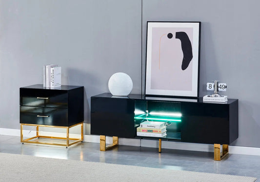 Petit meuble rangement doré laqué noir ALYA Galerie du Mobilier