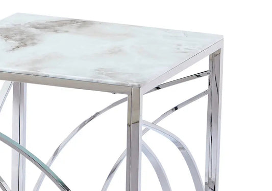 Petite table argentée marbre blanc GEO Galerie du Mobilier