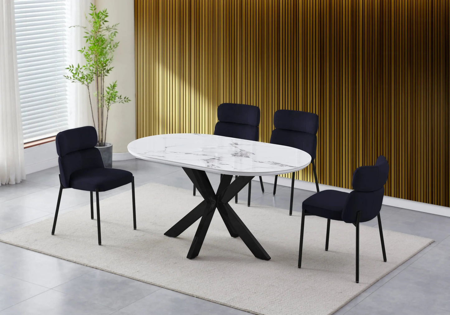 Table Marbre Blanc et Chaises Noires – OPHELIA Galerie du Mobilier
