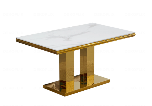 Table à manger marbre blanc dorée design VERSUS New Design