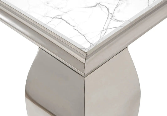 Table à manger argentée marbre blanc BAROQUE Galerie du Mobilier